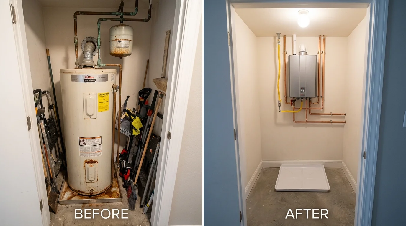 Tank water heater versus wall-mounted tankless unit comparison for Yukon, OK homeowners