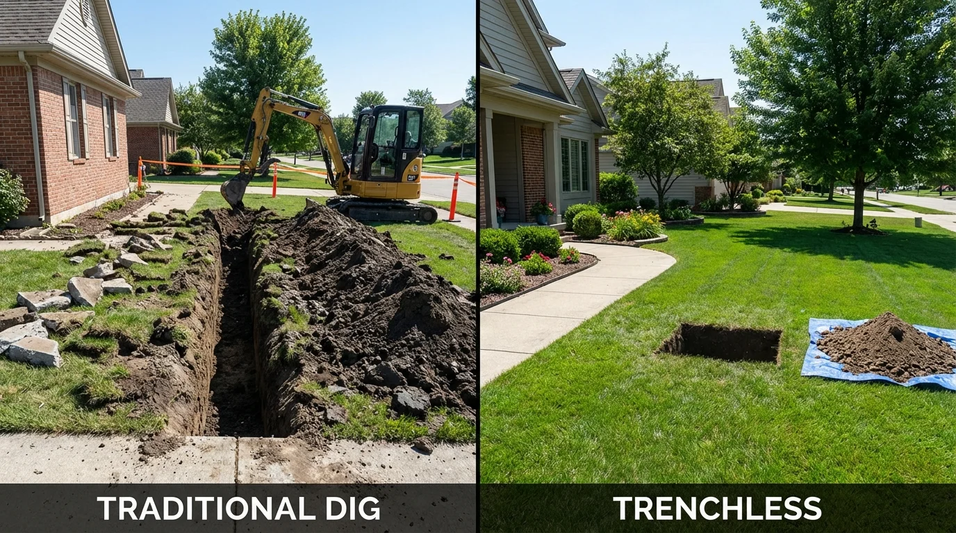 Trenchless sewer repair with minimal yard damage versus traditional excavation in Yukon, OK